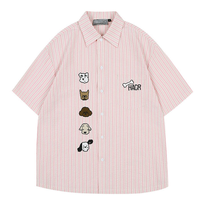 Striped Puppy Embroidered Shirt