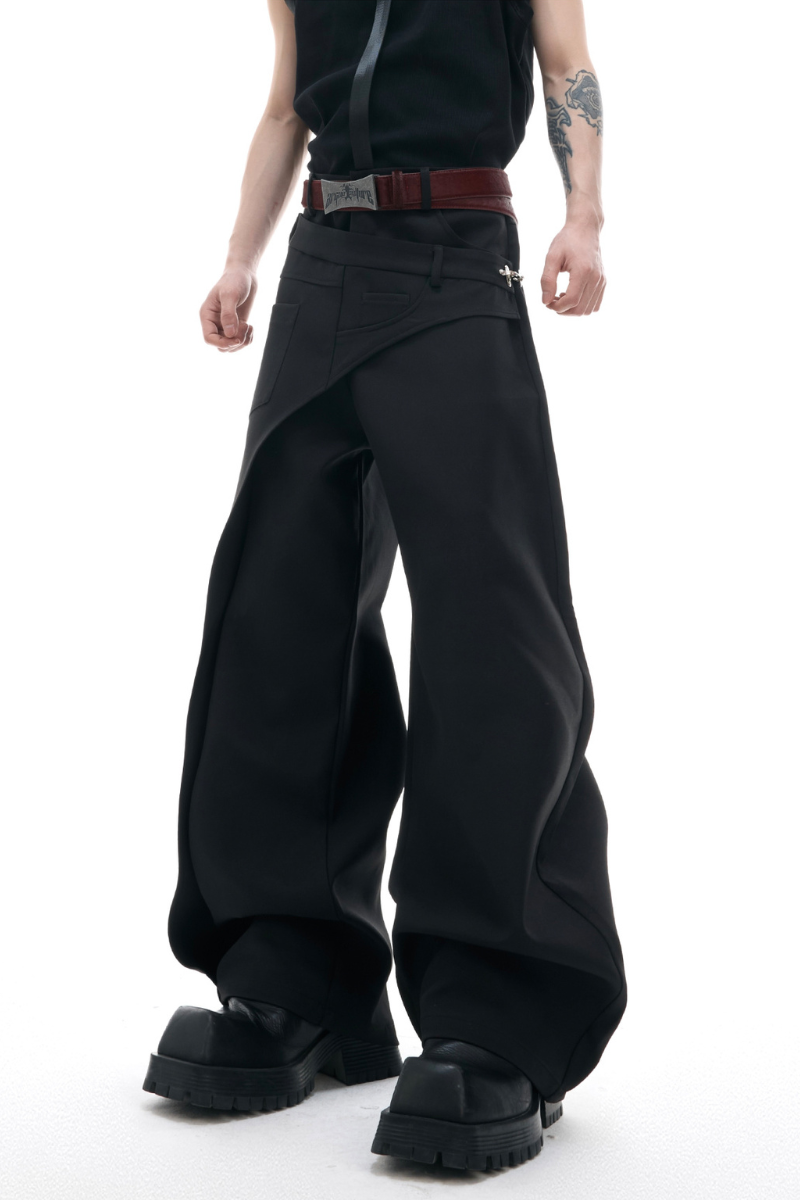 Layered Panel Straight Trousers