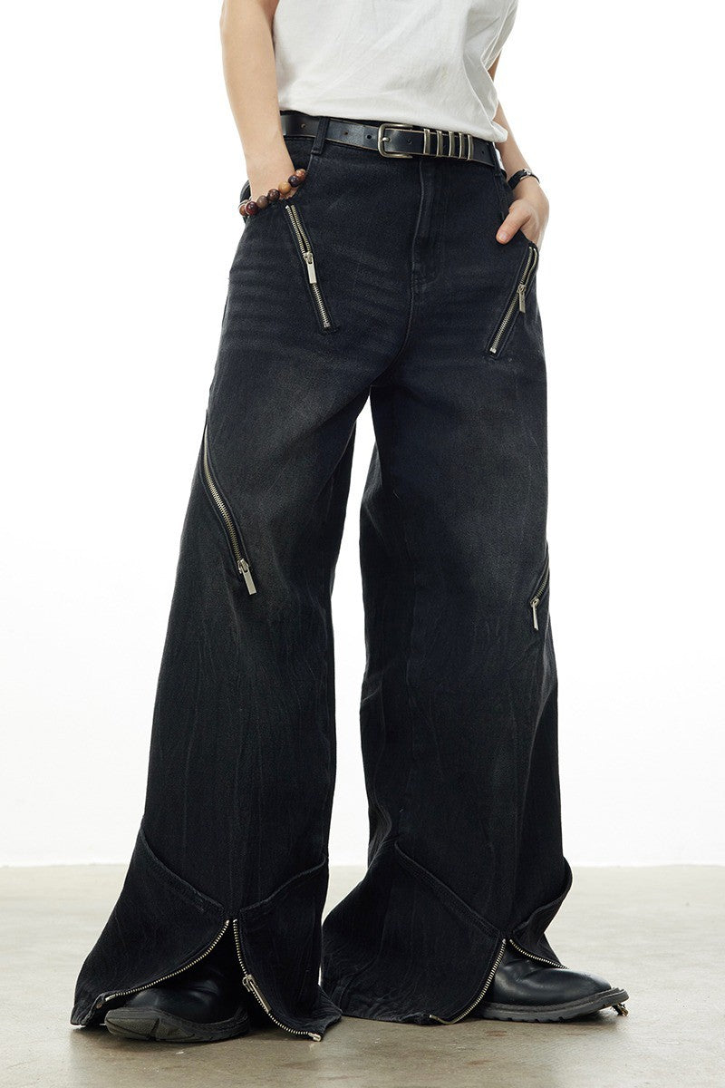 Multi-Zip Oversized Jeans
