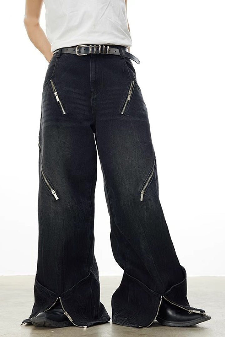 Multi-Zip Oversized Jeans