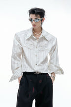 Striped Sequin Embroidered Linen Shirt