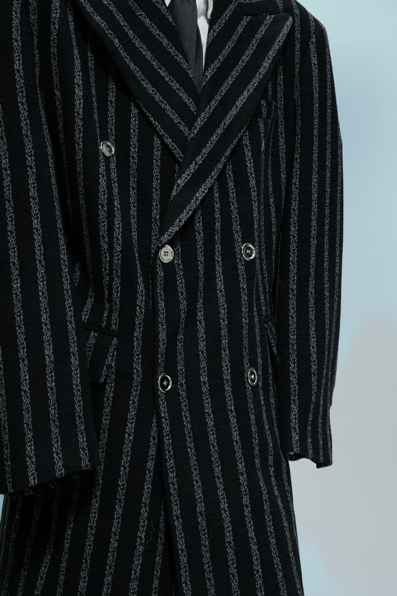 Striped Cinched Wool Overcoat