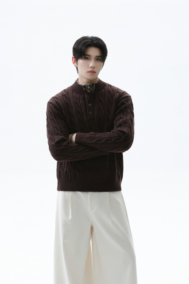 Layered Look Henley Knit Sweater