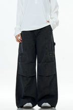 Washed Patchwork Straight Cargo Pants