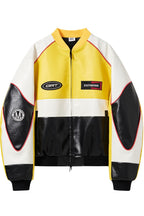 Colorblock Embroidered Faux Leather Jacket