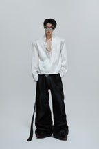 Lace V-Neck Layered Satin Blouse