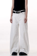 White Patchwork Wide-Leg Jeans