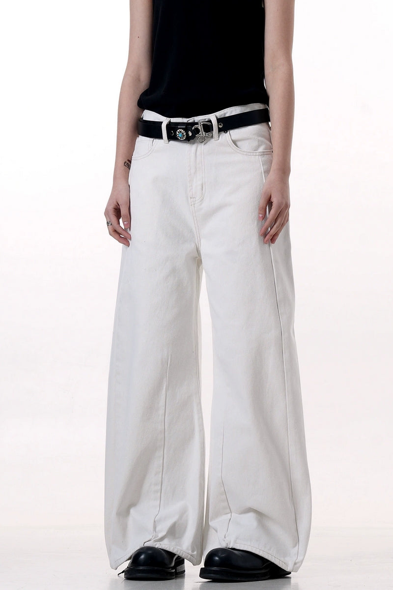 White Patchwork Wide-Leg Jeans