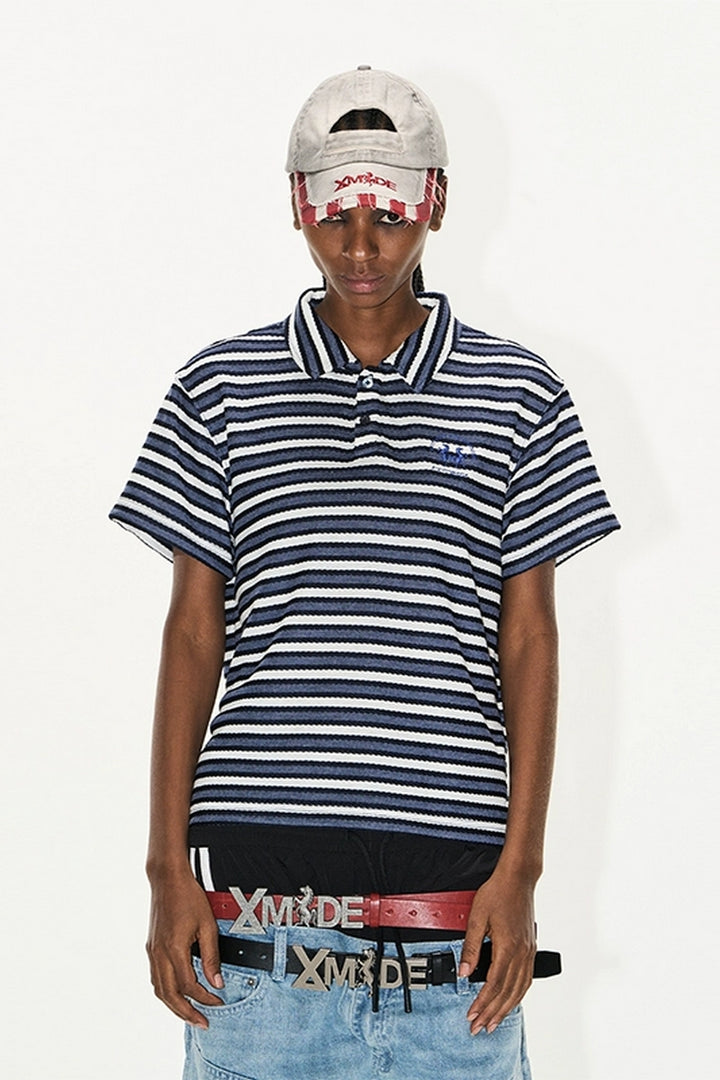 Striped Embroidered Minimalist Polo Shirt