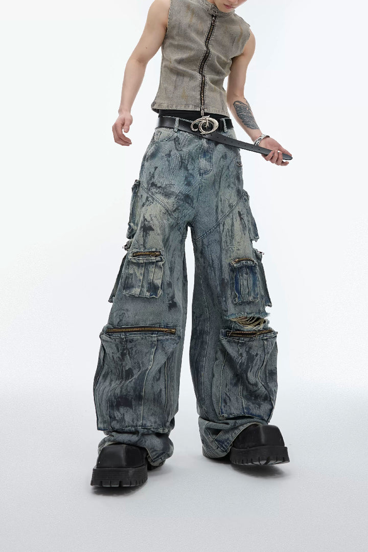 Hand-Painted Distressed Jeans