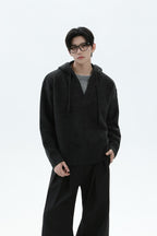 Heavyweight Layered Look Hooded Knit Sweater