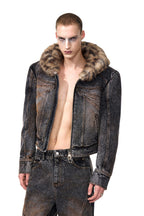 Leopard Faux Fur Denim Hoodie Jacket