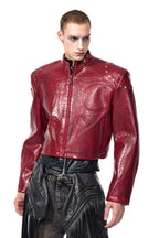 Cropped Stand Collar Leather Jacket