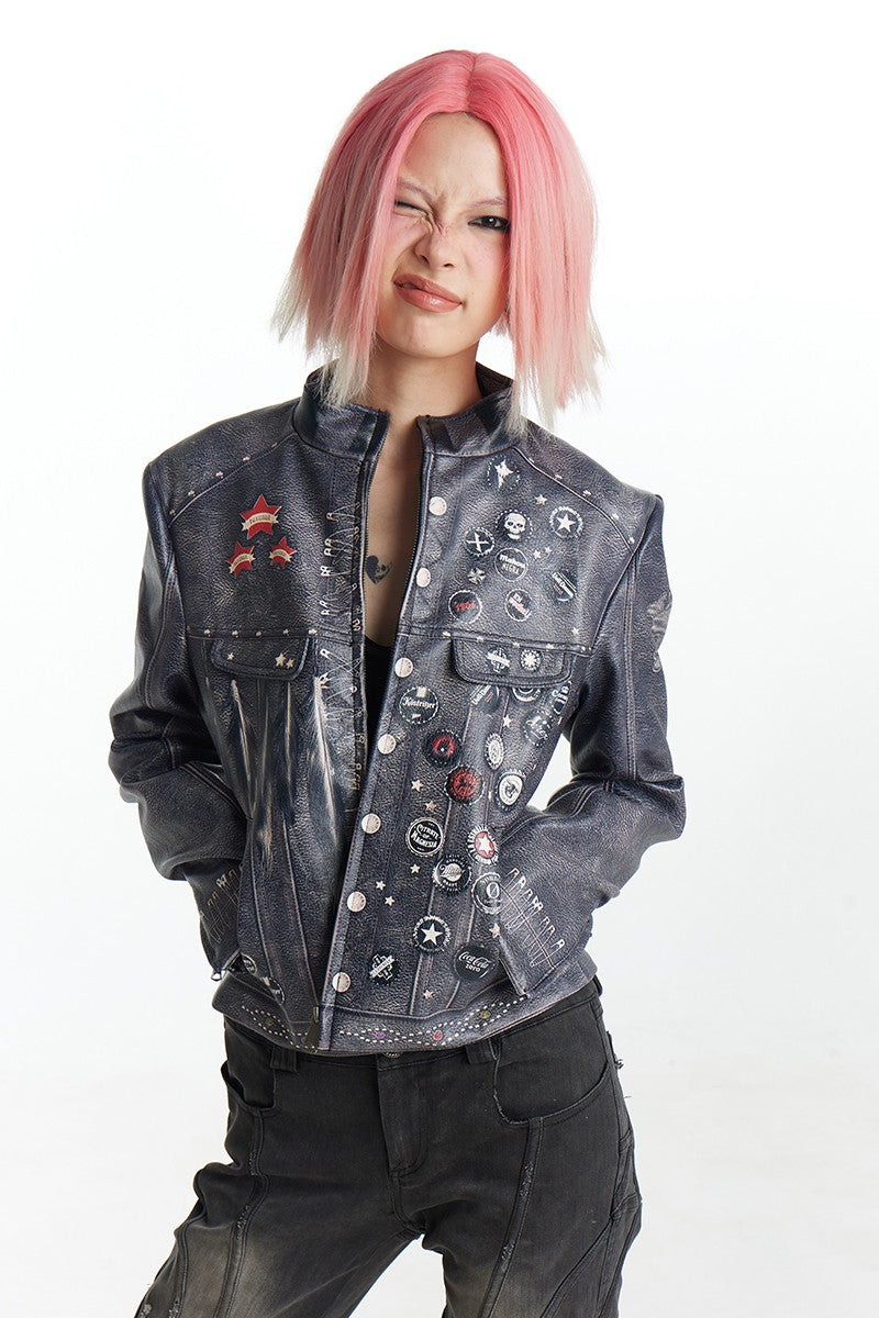Vintage Punk Cropped Biker Jacket