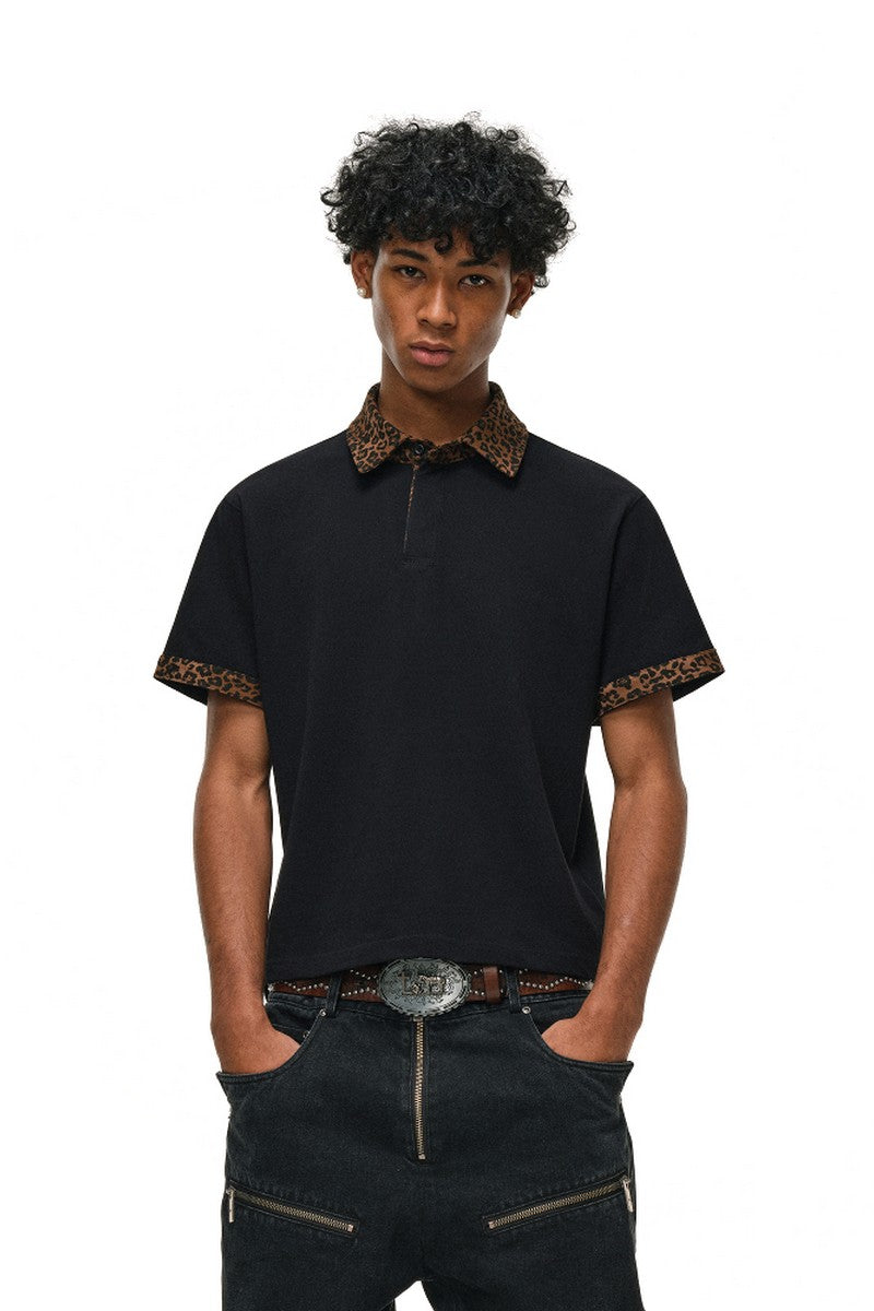 Leopard Panel Textured Polo
