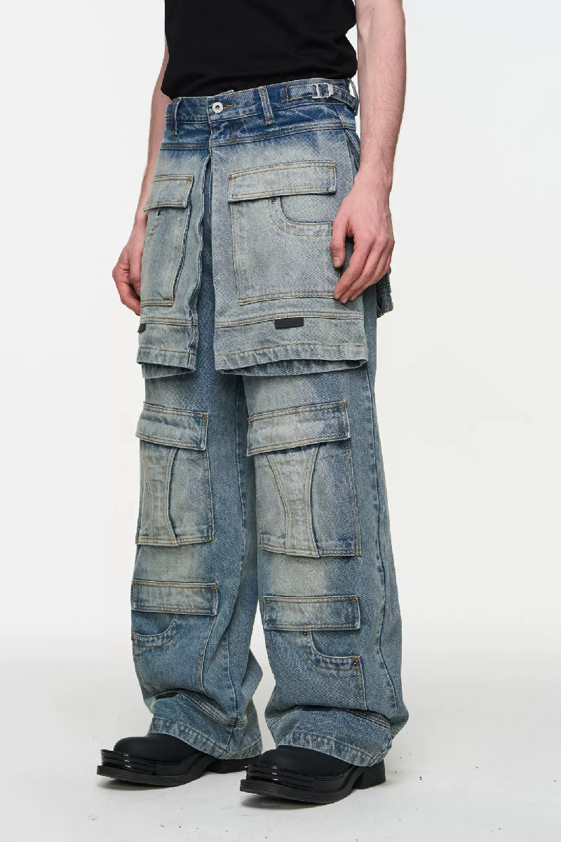 Layered Utility Washed Jeans