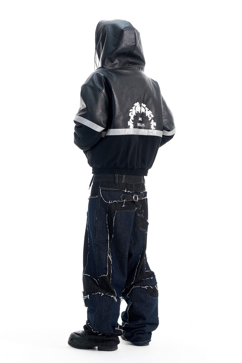 Reflective Leather Panel Jacket