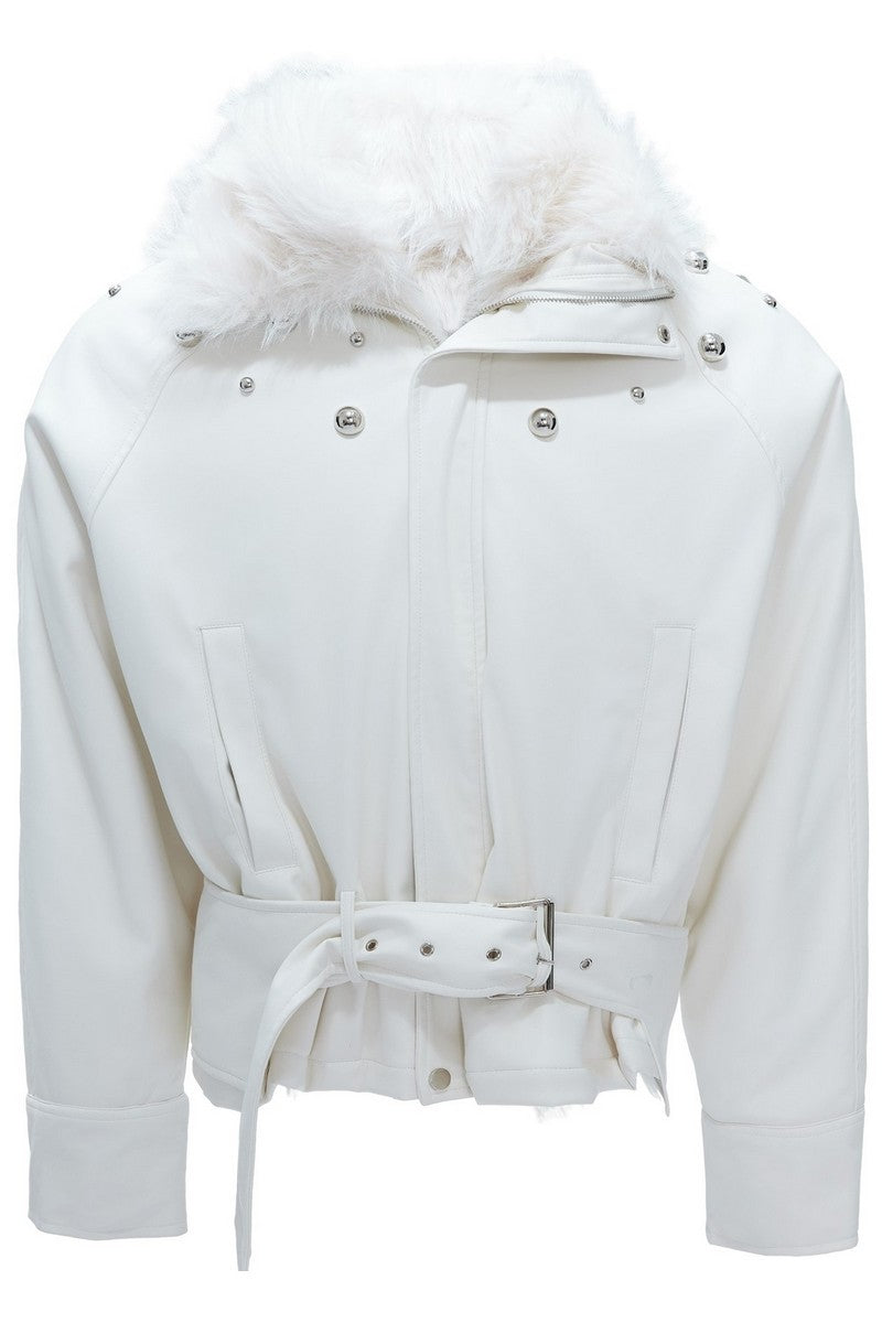 Faux Fur Puffer Biker Jacket