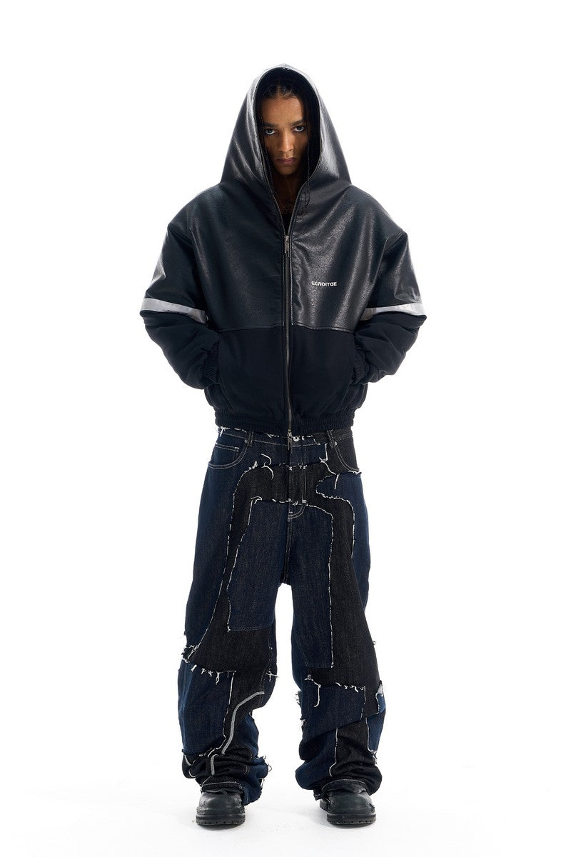 Reflective Leather Panel Jacket