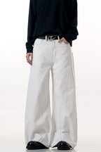 White Patchwork Wide-Leg Jeans