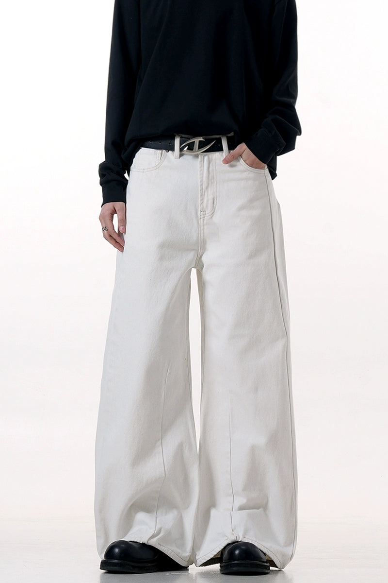 White Patchwork Wide-Leg Jeans