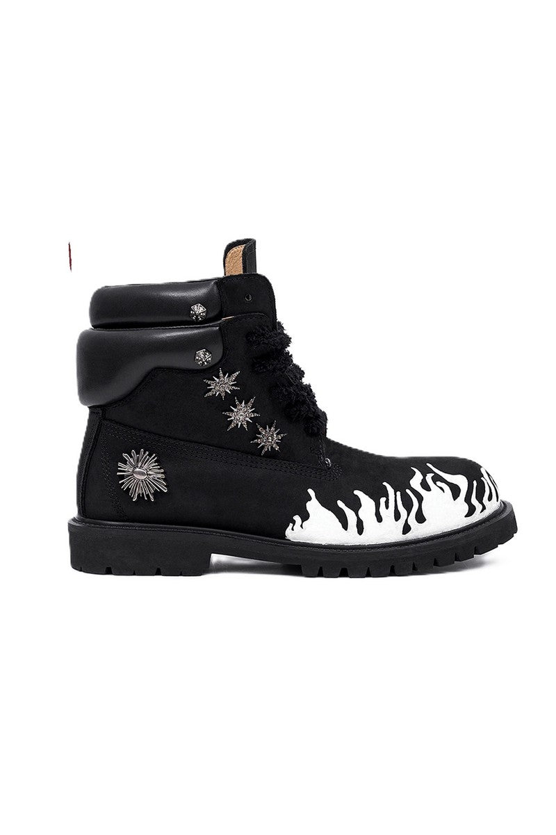 Handpainted Flame Leather Combat Boots
