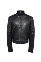 Ribbed Cuff Textured Leather Jacket