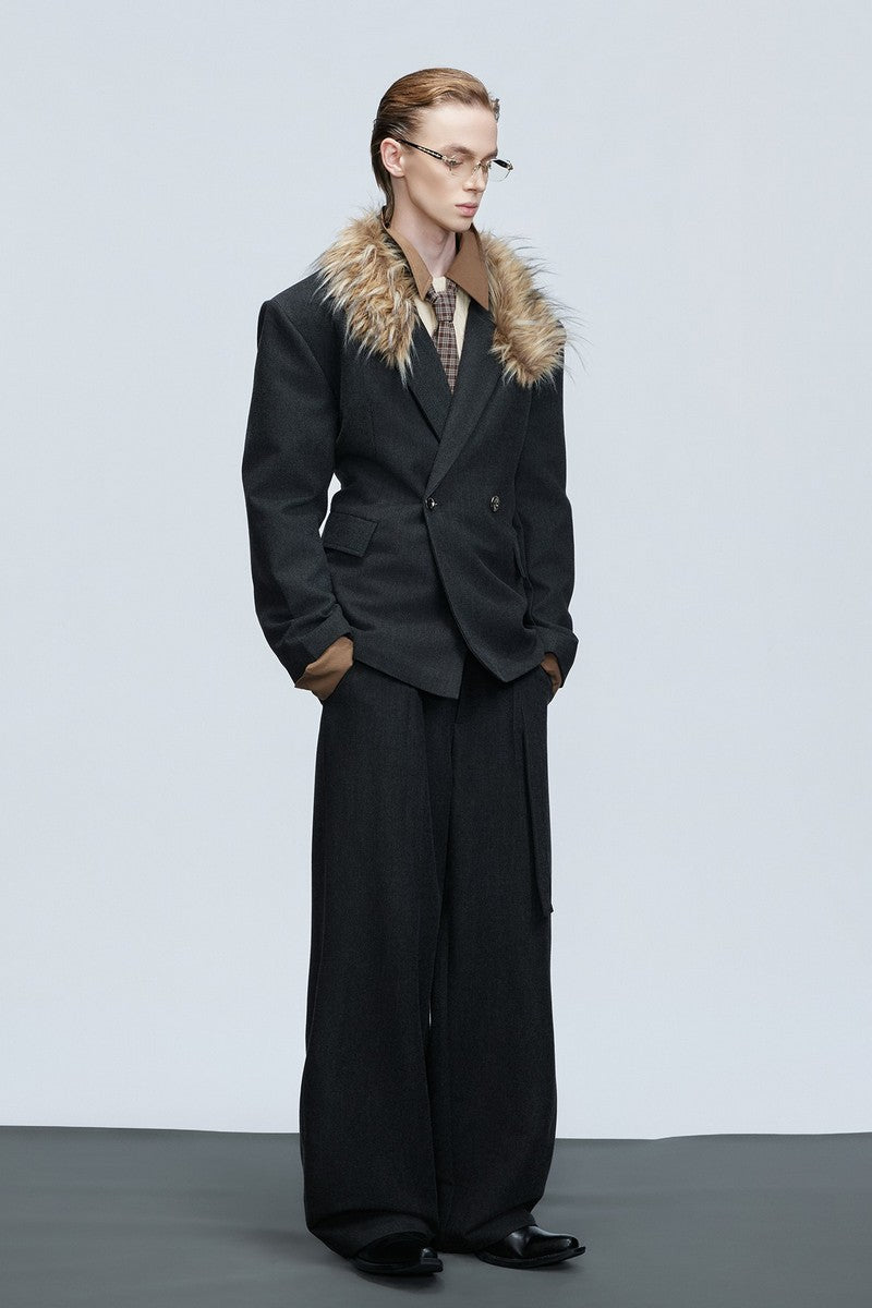 Belted Wool Suit Trousers