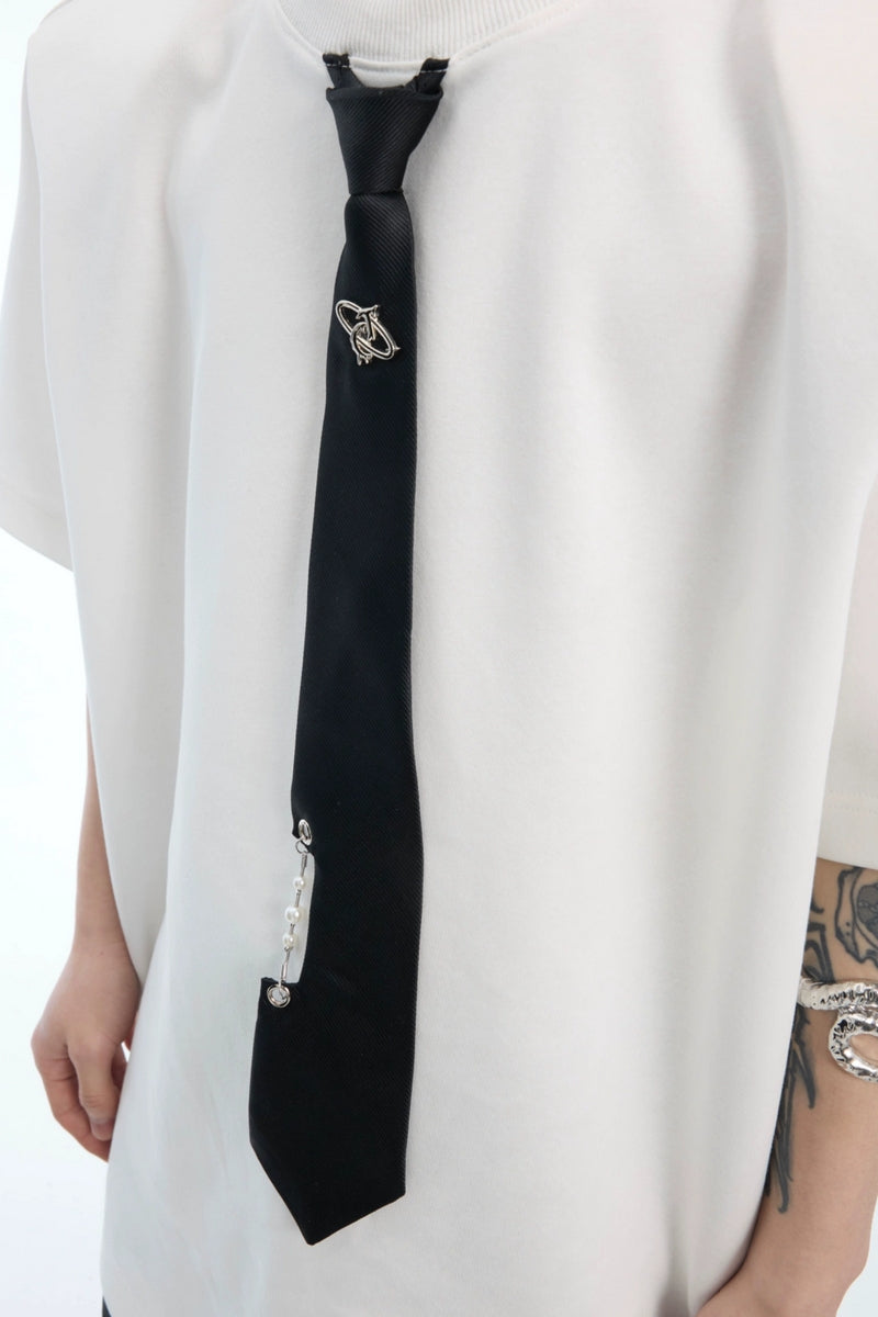 Tie Detail Padded Shoulder T-Shirt