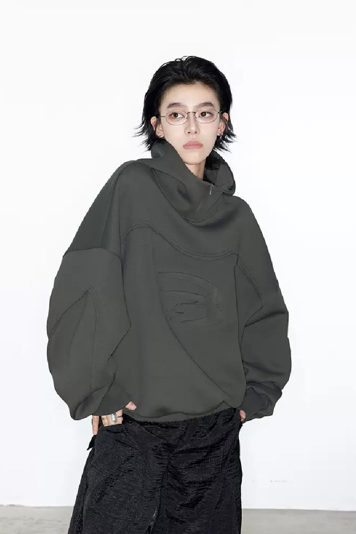 High Collar Loose Logo Hoodie