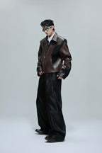 Croc Patchwork Contrast Leather Jacket