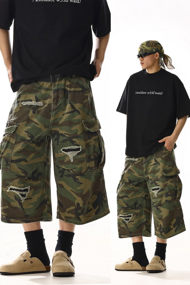Distressed Camo Cargo Shorts - MEBXX – Copping Zone