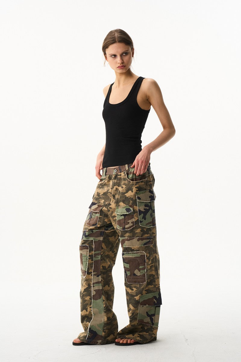 Washed Camo Flared Work Pants