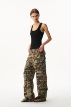 Washed Camo Flared Work Pants