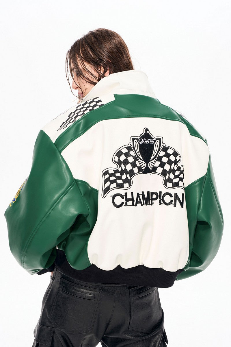 Embroidered Badge Moto Jacket