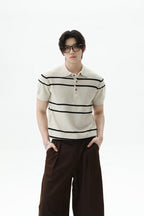 Striped Knit Polo Short Sleeve Tee