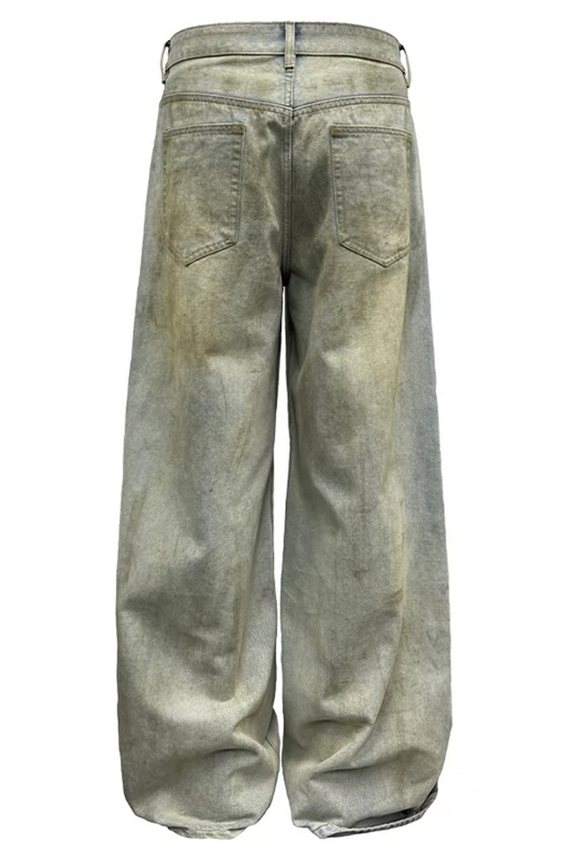 『COPPING ZONE』Mud-Dyed Distressed Washed Jeans Mud-Stained Blue Jeans – Copping Zone