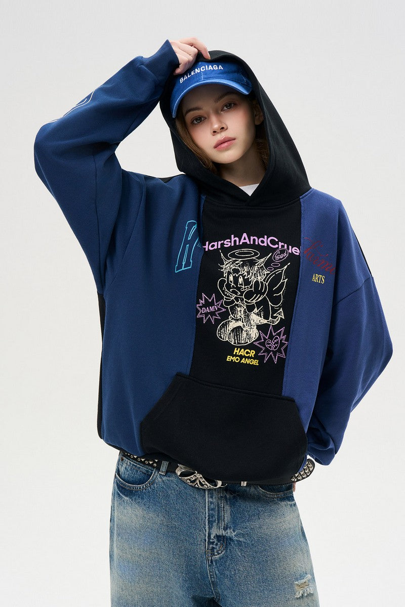 Retro Colorblock Graphic Hoodie