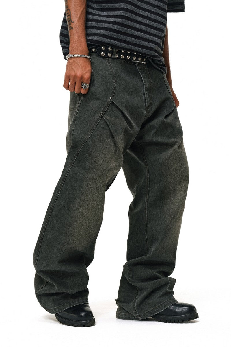 Washed Pleated Work Pants