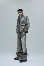 Vintage Cement Grey Zipper Jeans