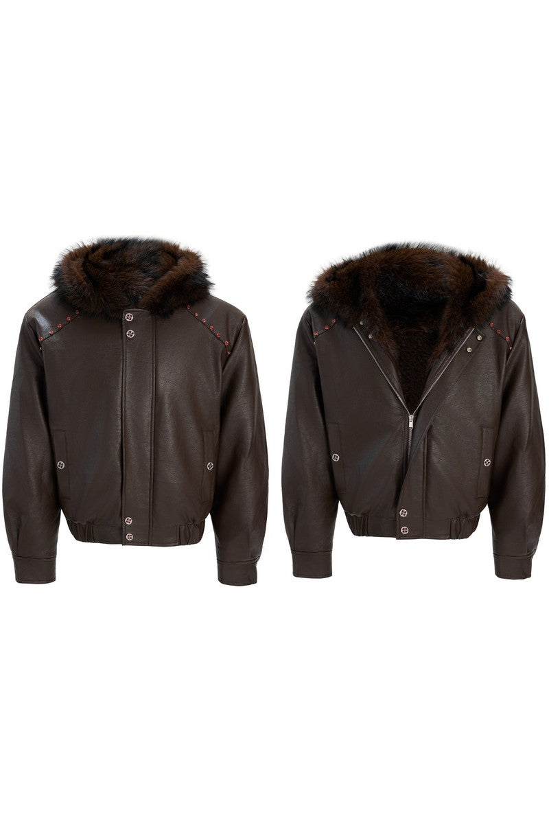 Fur Hood Padded Biker Jacket