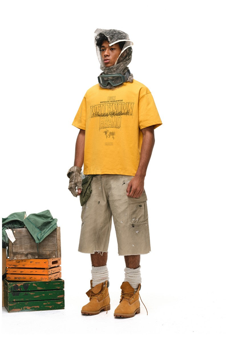 Distressed Dirty Wash Cargo Shorts