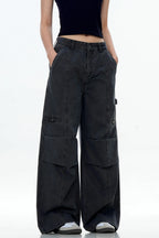 Washed Patchwork Straight Cargo Pants