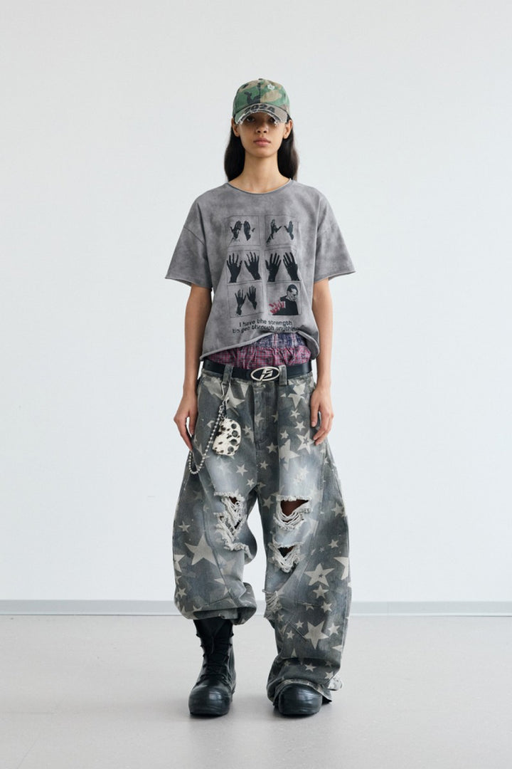 Star Distressed Wide Jeans