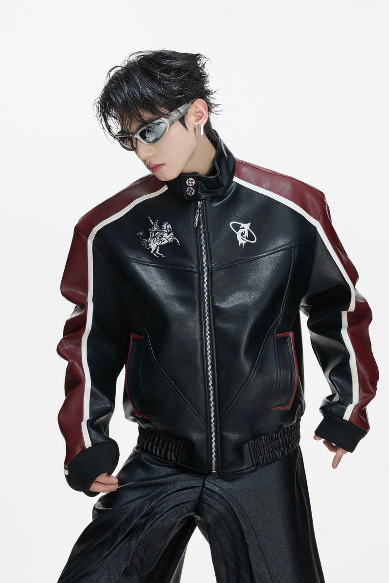 Embroidered Crest Biker Jacket