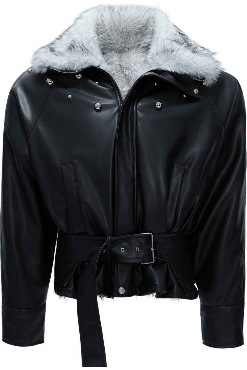 Faux Fur Puffer Biker Jacket