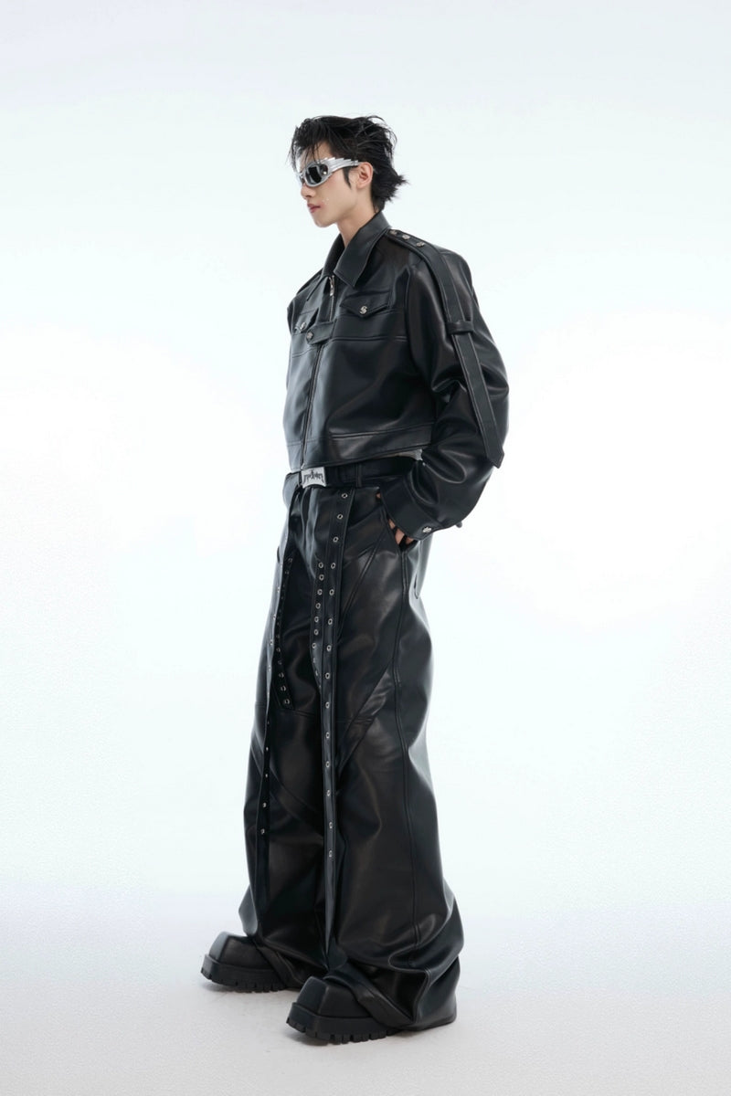 Deconstructed Cropped Leather Biker Jacket