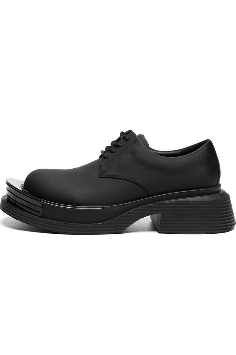Black Leather Chunky Derby Shoes