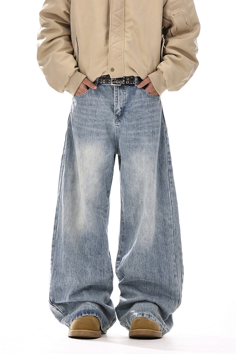 Washed Deconstructed Wide Jeans