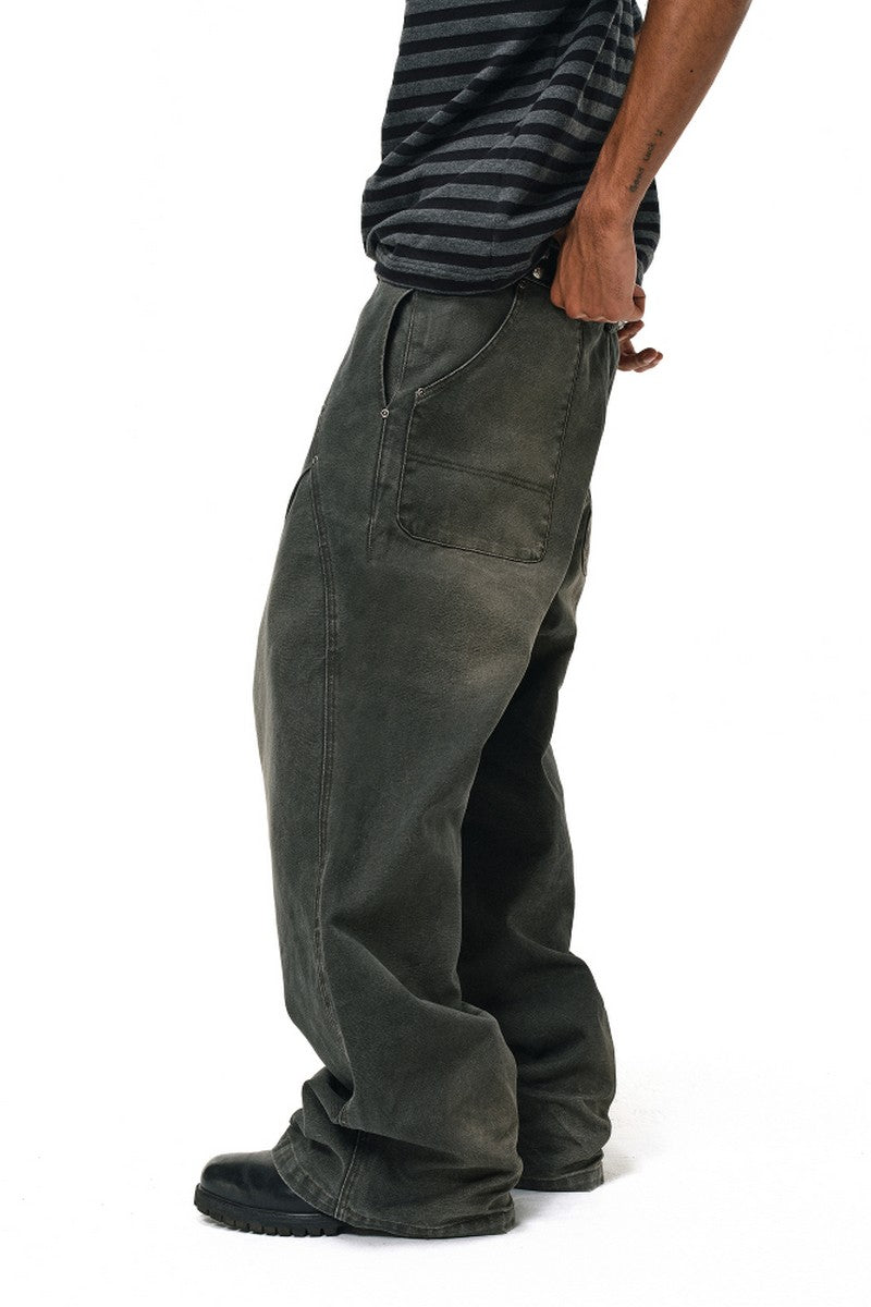 Washed Pleated Work Pants